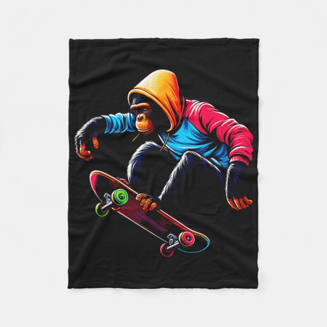 Couverture Polaire Illustration de bonobo funky cool en skateboard (Devant)