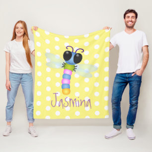 Couverture Polaire Illustration de cartoon de libellule bleue et rose