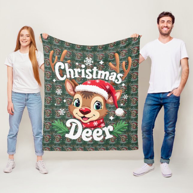 Couverture Polaire Illustration de cerf de Noël mignon (En situation)