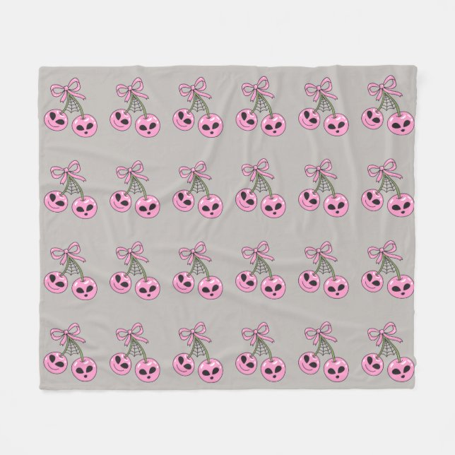 Couverture Polaire illustration de cerise Halloween rose mignonne (Devant (Horizontal))