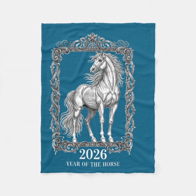 Couverture Polaire Illustration de cheval de style gravure sur bois v (Devant)