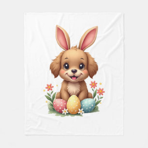 Couverture Polaire Illustration de chien de Pâques vintage avec lapin