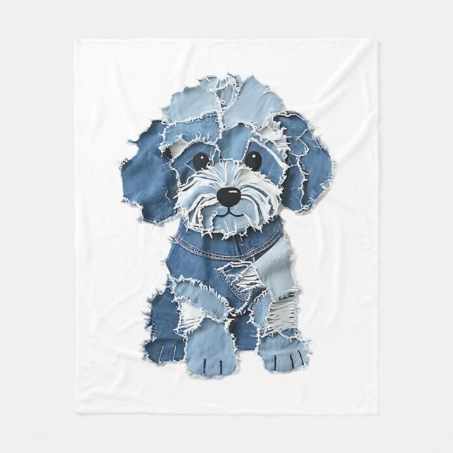 Couverture Polaire Illustration de chien en patchwork de denim mignon (Devant)