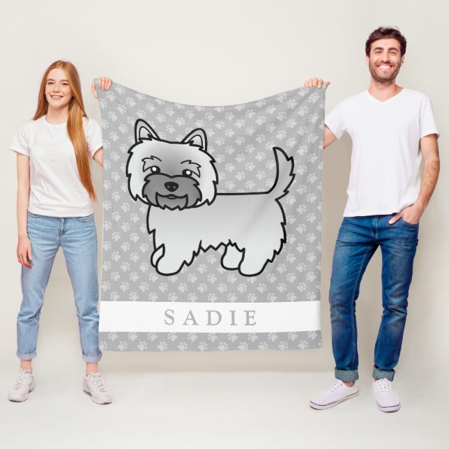 Couverture Polaire Illustration de chien Terrier Cairn Gris avec nom  (En situation)