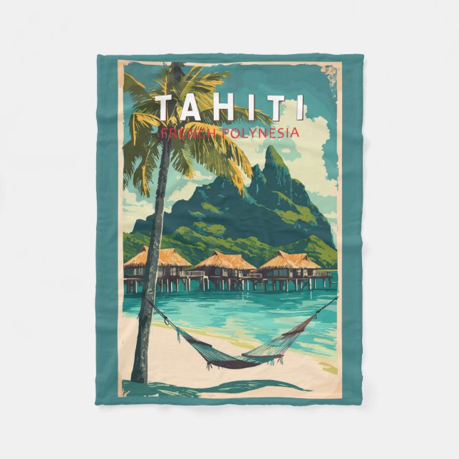Couverture Polaire Illustration de voyage d'art vintage de Tahiti (Devant)