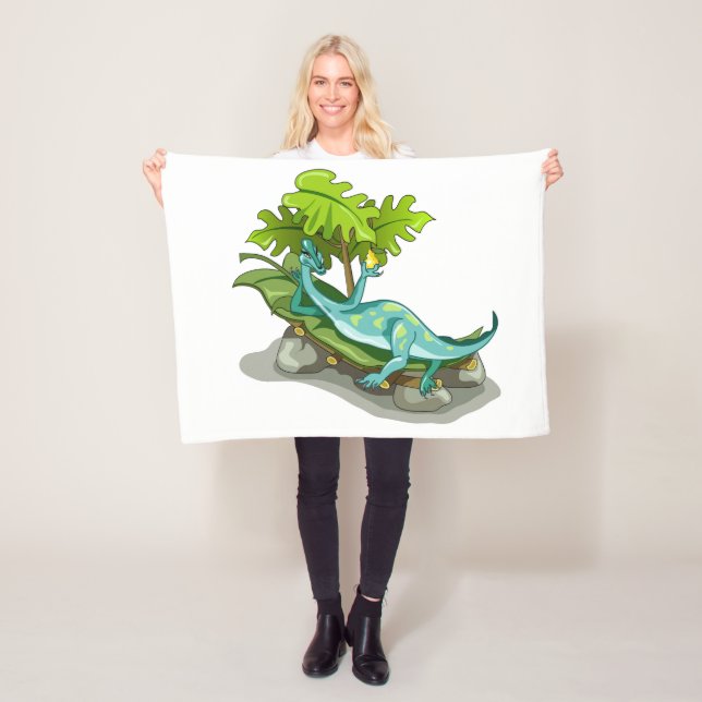 Couverture Polaire Illustration D'Un Bain De Soleil Iguanodon. (En situation)