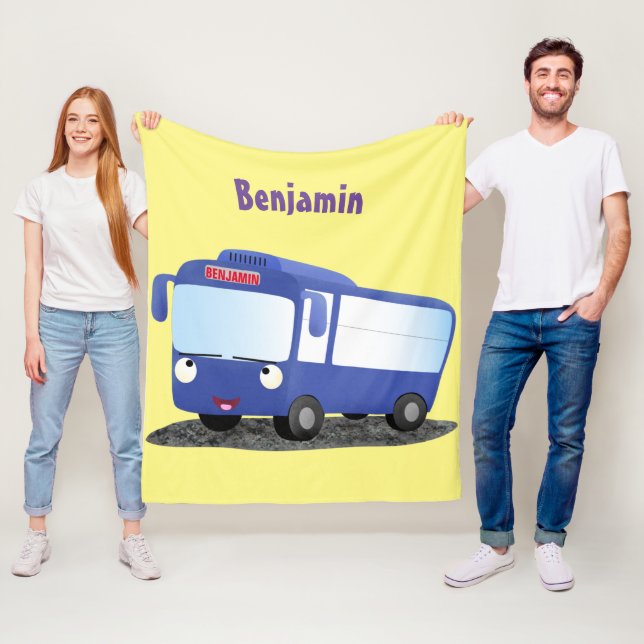 Couverture Polaire Illustration d'un bus moderne bleu mignon (En situation)
