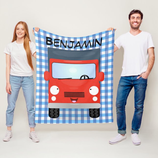 Couverture Polaire Illustration d'un camion kawaii rouge mou (En situation)