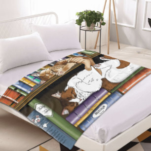 Couverture Polaire Illustration d'une étagère à livres avec des chats