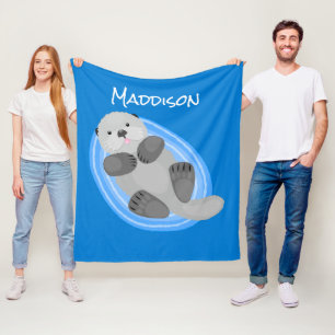 Couverture Polaire Illustration en bleu de loutre de mer joyeux