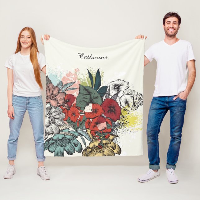 Couverture Polaire Illustration Fleur de nom personnalisé (En situation)