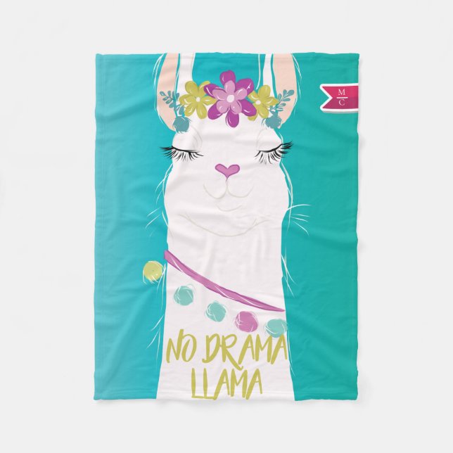 Couverture Polaire Illustration No Drama Llama avec Monogramme (Devant)