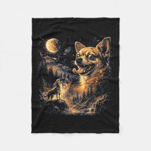 Couverture Polaire Illustration vintage de Chihuahua hurlant à la lun