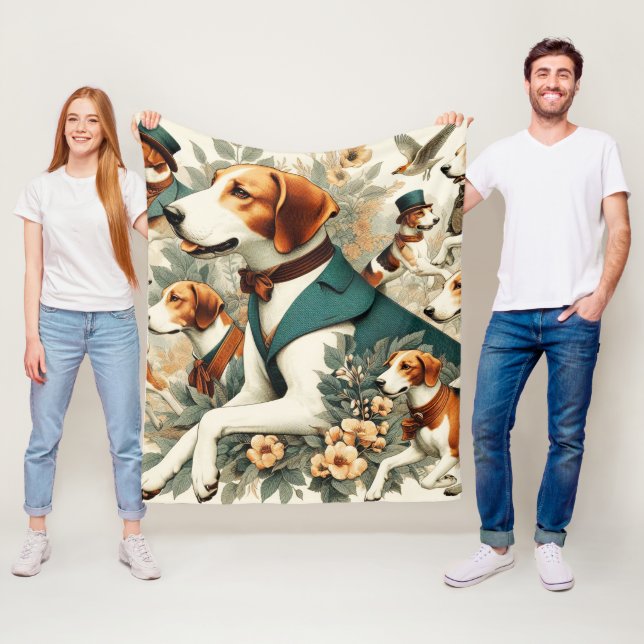 Couverture Polaire Illustration vintage de Foxhound sans joint (En situation)