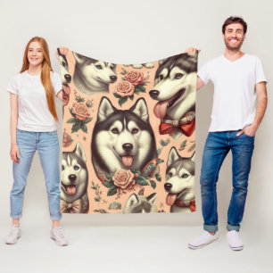 Couverture Polaire Illustration Vintage de Husky Sibérien