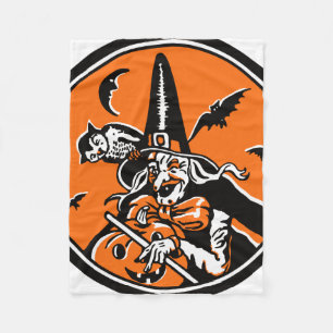 Couverture Polaire Illustration Vintage de la sorcière d'Halloween e