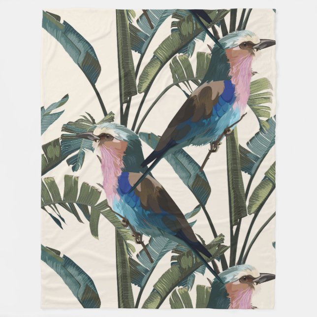 Couverture Polaire Illustrations de bananes feuilles, oiseau. (Devant)