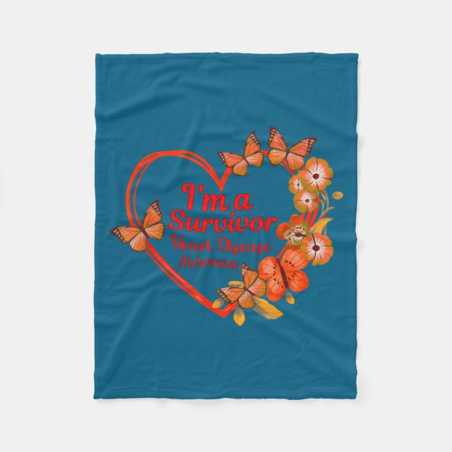 Couverture Polaire I'm A Survivor Heart Disease Awareness Red Butterf (Devant)