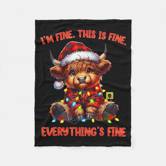 Couverture Polaire I'm Fine Everything Is Fine Christmas Highland Cow (Devant)