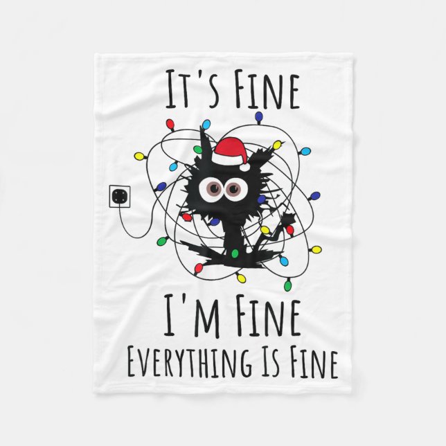Couverture Polaire I'm Fine Everything Is Fine Cute Cat Christmas Lig (Devant)
