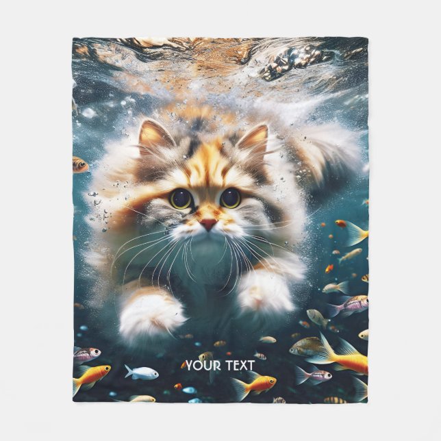 Couverture Polaire Imaginaire Cute Chat nager sous l'eau (Devant)