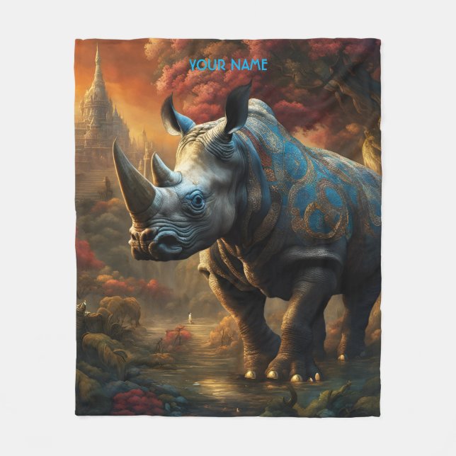 Couverture Polaire Imaginaire Fleurs Vivides Majestic Rhino (Devant)