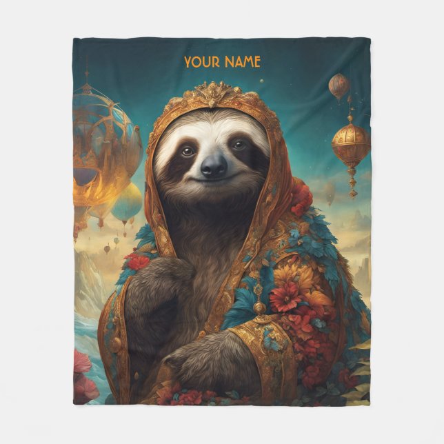 Couverture Polaire Imaginaire Fleurs Vivides mignonnes Sloth Royal (Devant)