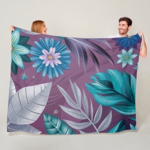 Couverture Polaire Imaginaire floral vibrant sur toile violette profo