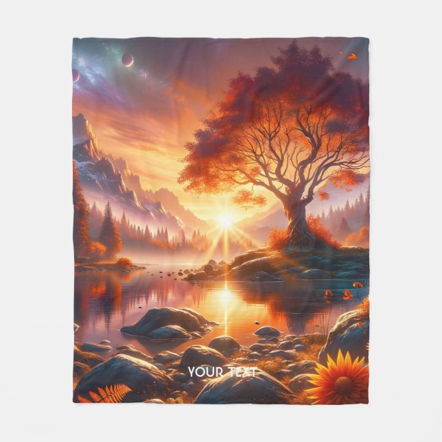 Couverture Polaire Imaginaire joli Arbre orange couché de soleil (Devant)