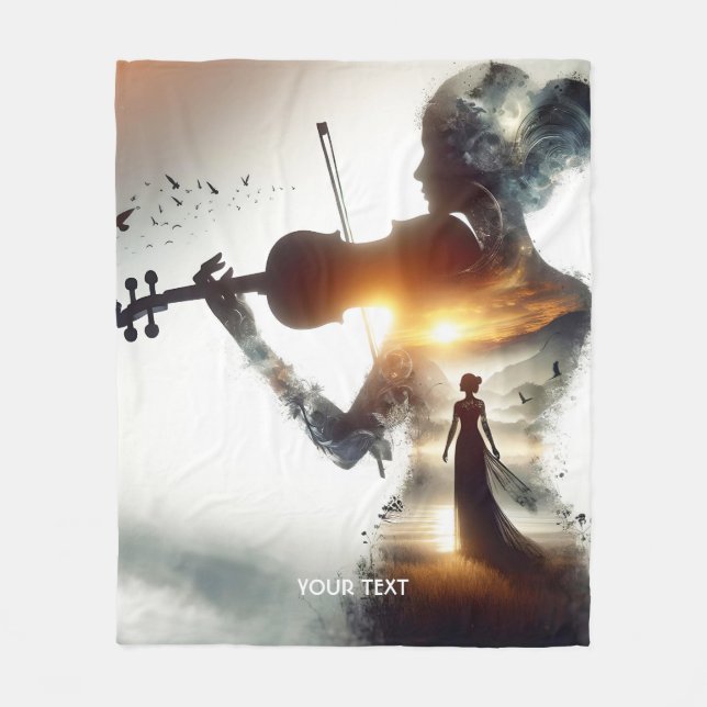 Couverture Polaire Imaginaire jolie violon fille soleil (Devant)