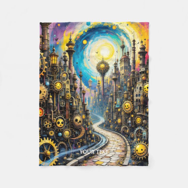 Couverture Polaire Imaginaire mignon Abstrait Steampunk City (Devant)