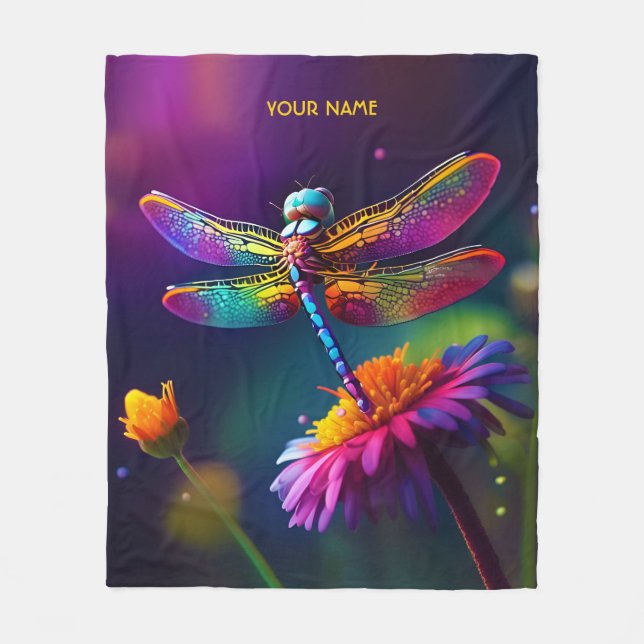 Couverture Polaire Imaginaire Mignonne libellule Avec Fleur (Devant)