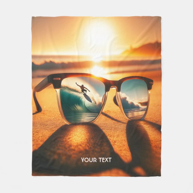 Couverture Polaire Imaginaire Mignonnes Lunettes Plage de coucher de  (Devant)