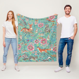Couverture Polaire Imaginaire Turquoise Forêt Animaux Aquarelle Flor