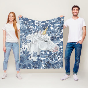 Couverture Polaire Imaginaire Unicorn Fleurs Bleues Papillons Fille