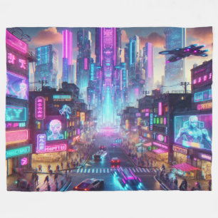 Couverture Polaire Imaginaire urbain dynamique Neon Cyberpunk  