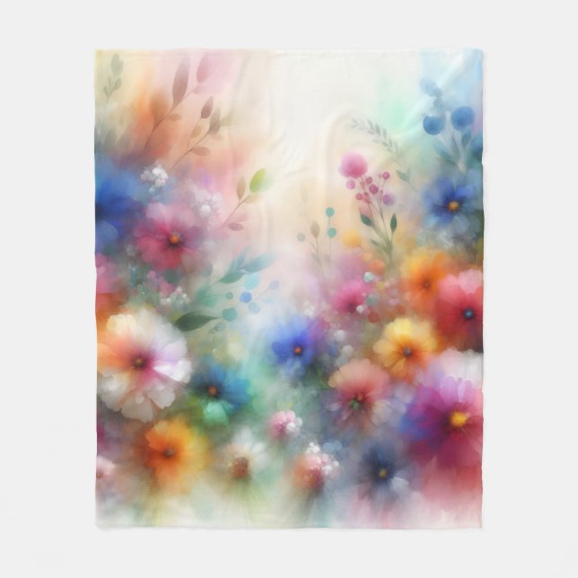 Couverture Polaire Impression de fleurs aquarelles abstraites (Devant)