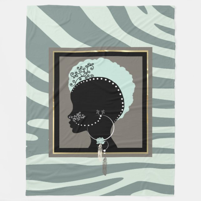 Couverture Polaire Impression de zèbre vert et noir afro punk (Devant)