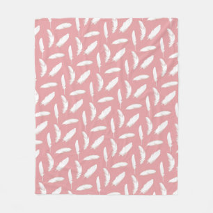 Couverture Polaire Impression en plumes blanches sur le rose coquille