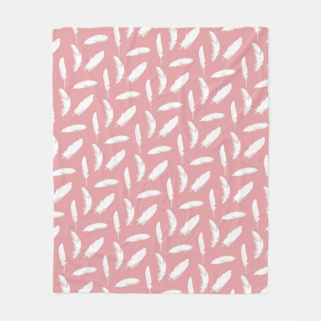 Couverture Polaire Impression en plumes blanches sur le rose coquille (Devant)