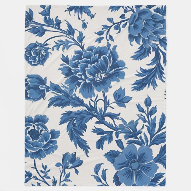 Couverture Polaire Impression florale d'inspiration victorienne bleue (Devant)