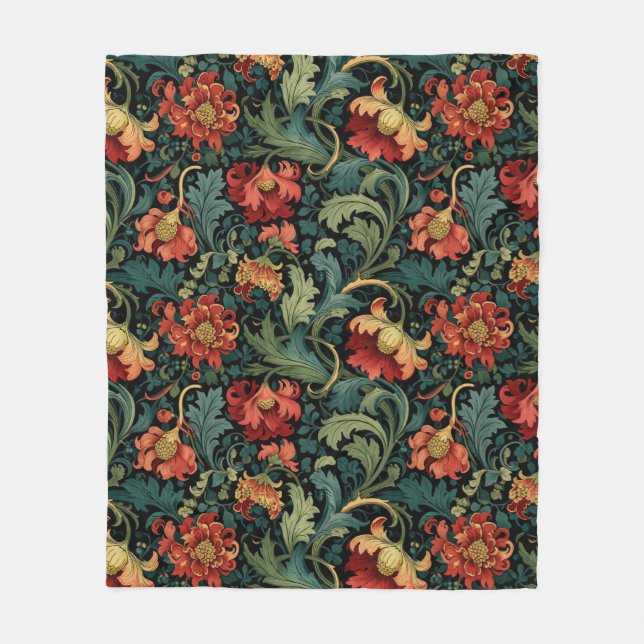 Couverture Polaire Impression florale rouge William Morris (Devant)