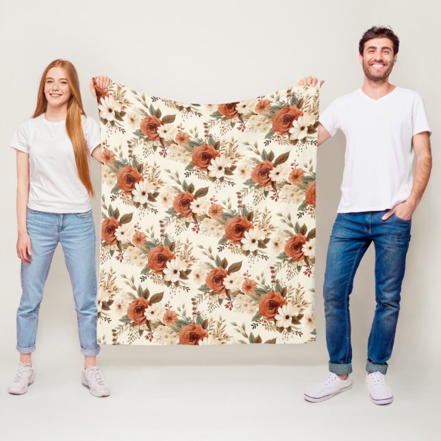 Couverture Polaire Impression numérique d'art floral automnal cosy (En situation)