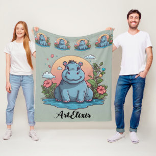 Couverture Polaire Impression Pittoresque Hippopotame