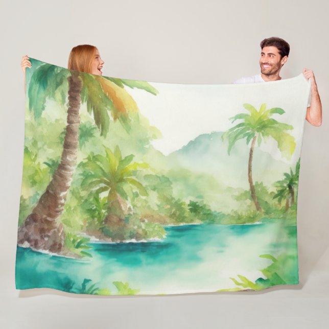 Couverture Polaire Impressionniste aquarelle Scène de l'île tropicale (En situation)