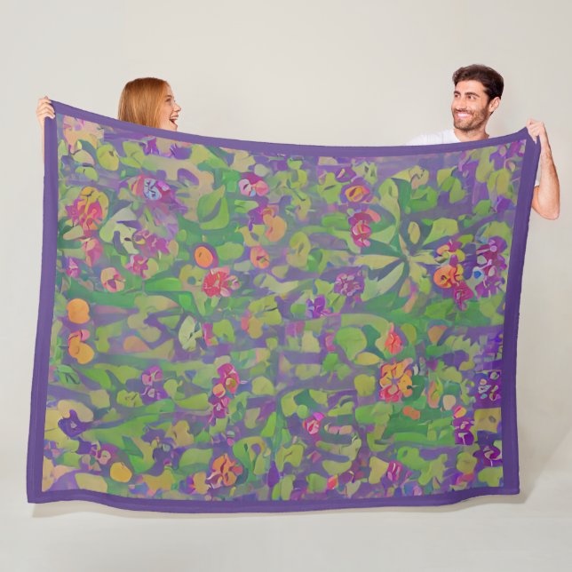Couverture Polaire Impressionniste Whimsical Purple Irises Boho Flora (En situation)