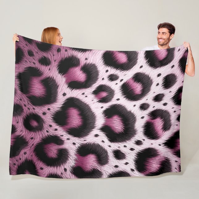Couverture Polaire Imprimé animalier à taches de fourrure léopard ros (En situation)