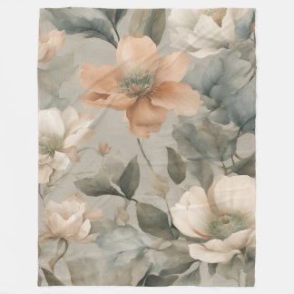Couverture Polaire Imprimé floral de cottage vert sauge clair orange