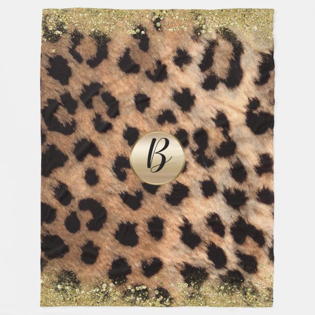 Couverture Polaire Imprimé guépard léopard paillettes or monogramme g (Devant)