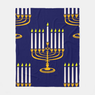 Couverture Polaire imprimé juif en bleu menorah hanoukka